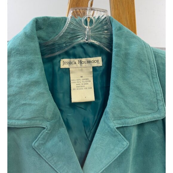 Jessica Holbrook Women’s Suede Leather Jacket Sz. M VG+ Washable Teal - Picture 3 of 8